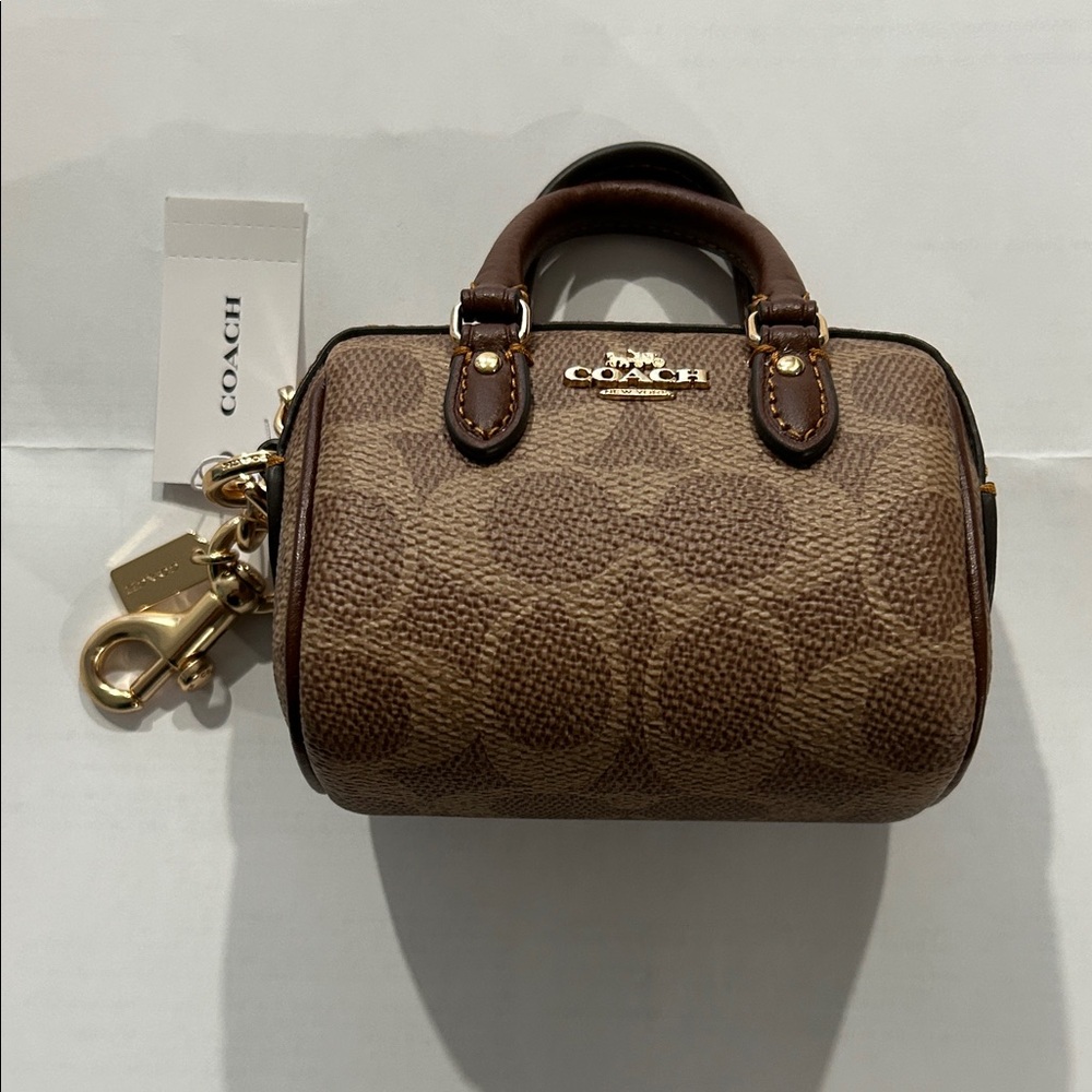 Coach Brown Mini Rowan Satchel Bag Charm Brown Signature CX068 - Picture 2 of 3